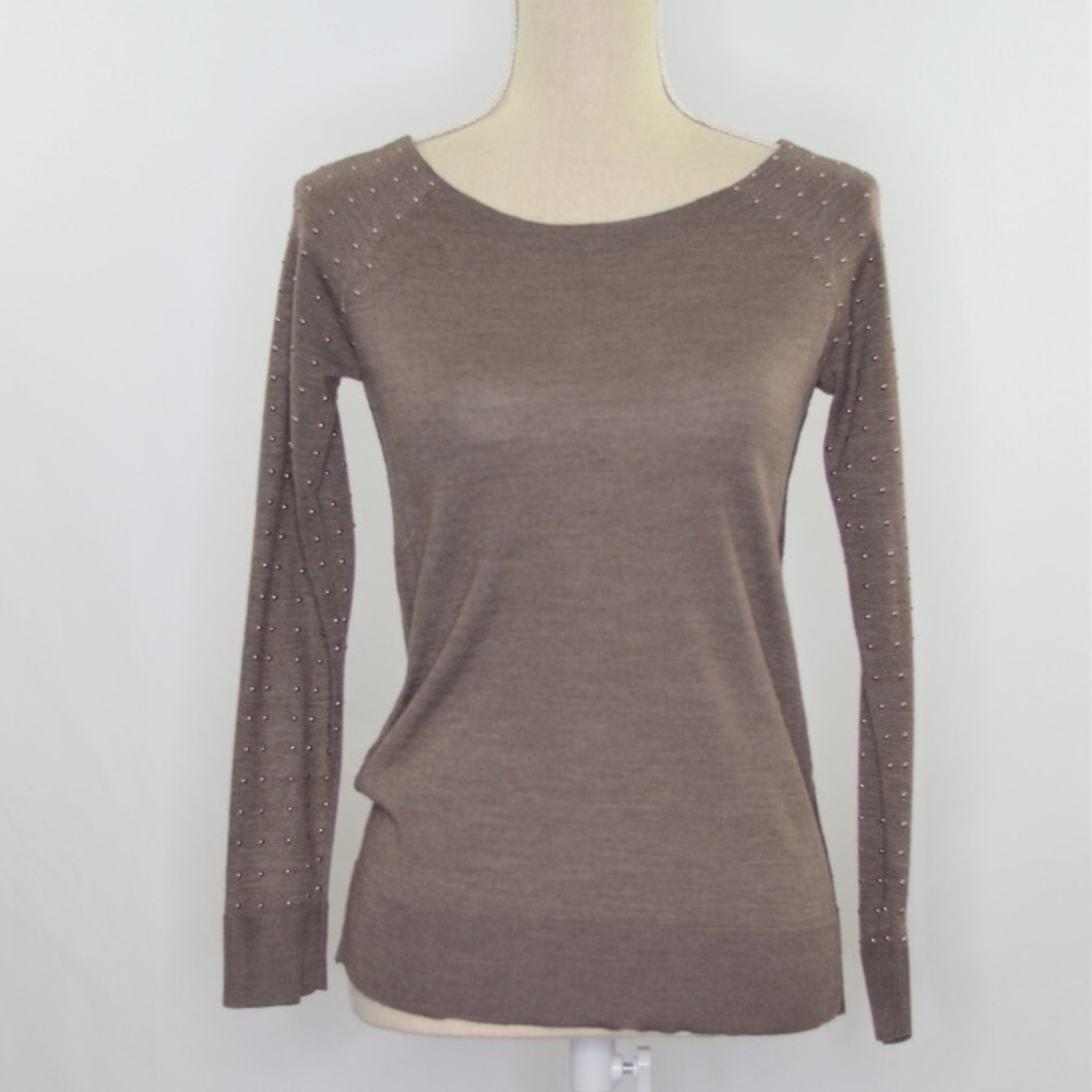 LOFT Taupe Sweater with Rose Gold Studs